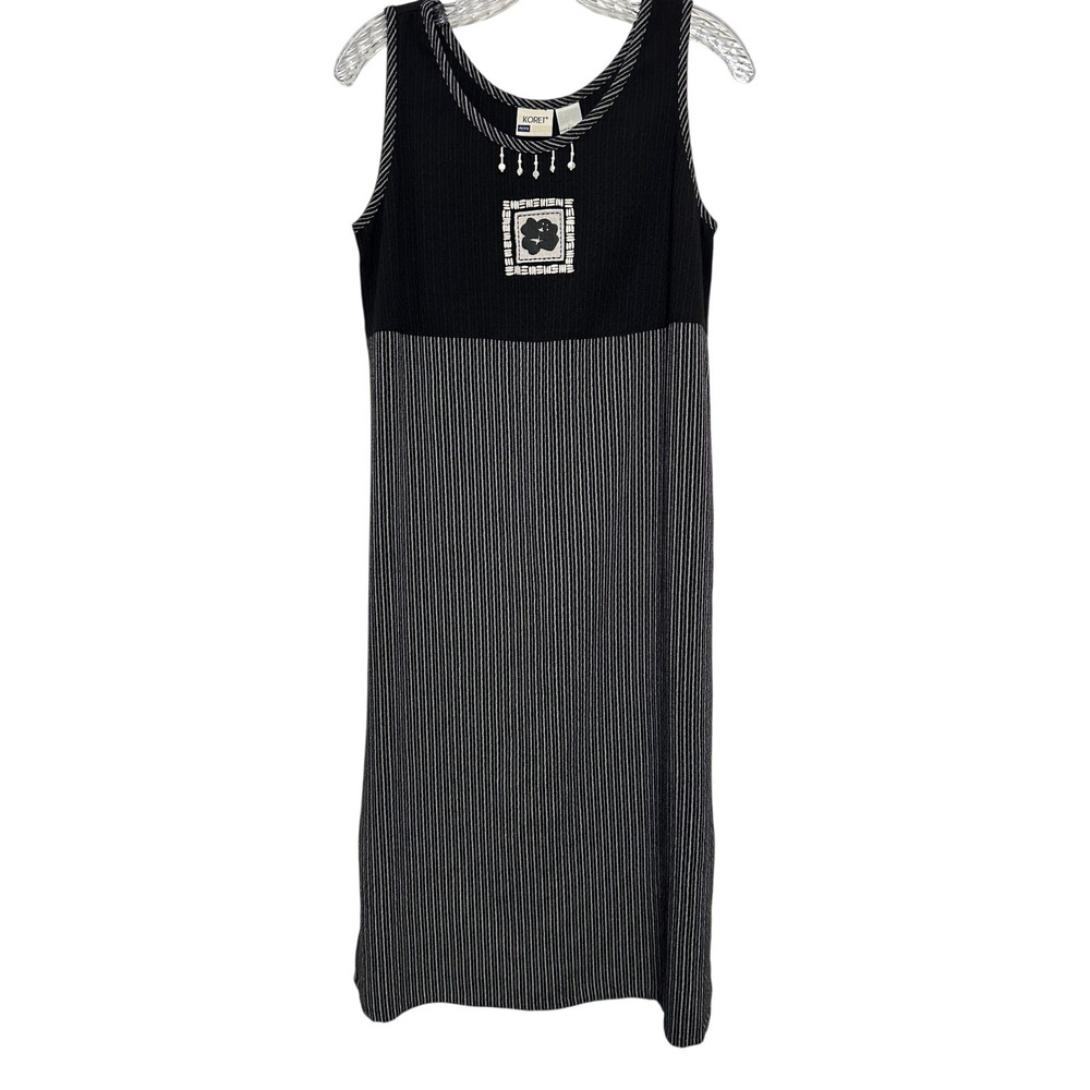 Koret Midi Dress Womens Black Pinstripe Beaded Floral Sleeveless